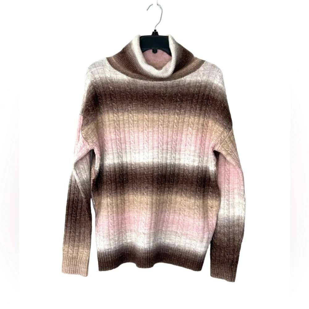 KUT from the Kloth Evea Ombré Stripe Turtleneck Sweater Sz S Blush Pink Brown